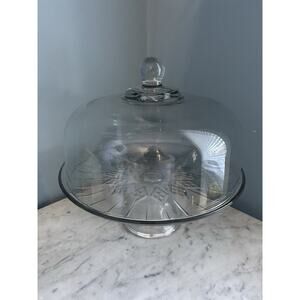 Anchor Hocking Vintage 12” x 12” Canfield 2 Piece Footed Cake Set Clear Glass